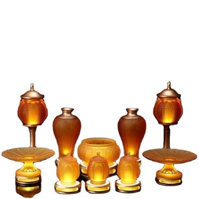 China Crystal Art Statue Supplies Set Home Decoration Fengshui Decor Liuli Craft Buddha Auspicious-flower Buddha Supplies for sale