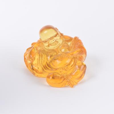 China China Manufacturer Glass Traditional Liar Crystal Laughing Buddha Statue, China Liuli Budai Lucky Amulet for sale