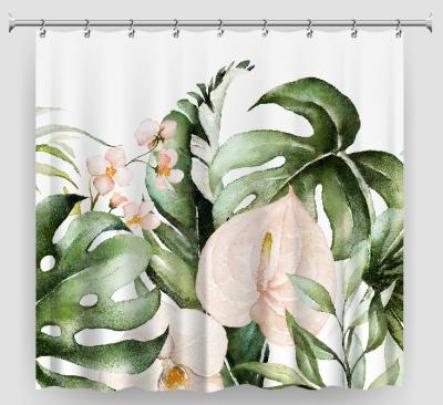 China Sustainable Custom Bohemian Bathroom Tub Home Decor Waterproof Durable Polyester Fabric Plant Leaves Floral Shower Curtains for sale