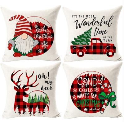 China One Piece Custom Buffalo Plaid Deer Truck Cotton Merry Christmas Throw Blanket Anti-Static Decorative Canvas Cushion Cover for sale