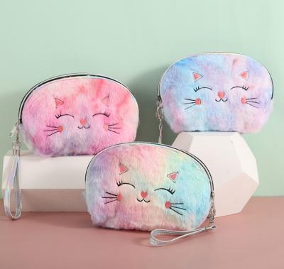 China Luxury Customized Running Embroidery Fashion Cat Smiley Organizer Cosmetic Makeup Bag Plush In Bag For Hand for sale