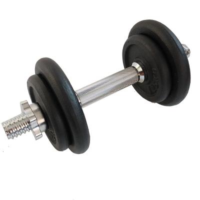 China 10KG Paint-baked Adjustable Cast Iron Paint Dumbbell Weights Black Plate Chromed Threaded Bar Dumbbell Set for sale