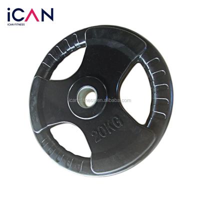 China Weight Lfiting Grip Tri Handles Black Weightlifting Rubber Weight Plate for sale