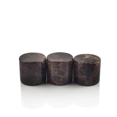 China Non Spill Good Quality Unique Fancy Cylinder Shaped Natural Brown Black White Grain Marble Perfume Capsule 15mm for sale