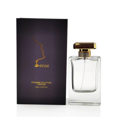 China 50ml Cosmetics Design Luxury Thick Bottom Crimp Neck Spray Perfume Bottle And Box Heavy Glass Rectangular Empty Custom Package for sale