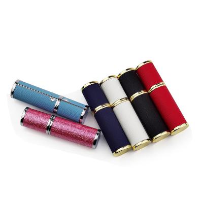 China Cosmetic 5ml Customized Logo Multi Colors Luxury Leather Shell Travel Perfume Atomizer Refillable Bottle for sale