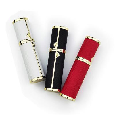 China Cosmetic Good Quality Fancy Luxury 5ml Custom Engrave Logo Leather Case Travel Perfume Atomizer Bottle for sale