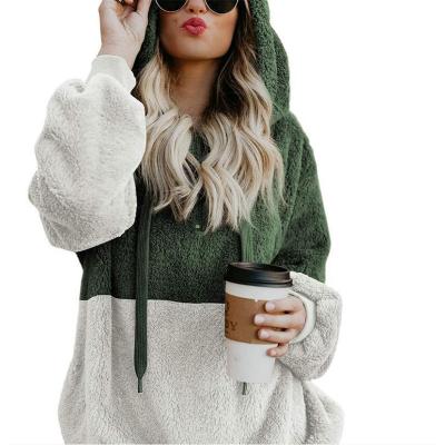 China Wholesale Winter Anti-wrinkle Women Cute Full Sleeve Hat Pockets Colorblock Hooded Furry Zipper Warm Hoodie for sale