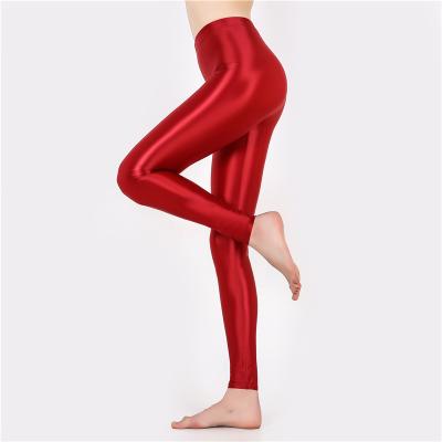 China Wholesale Breathable Solid Color Leggings Sports Gloss Waist Yoga Pants High Top Ultra-thin Shiny Leisure Large Size Fitness for sale