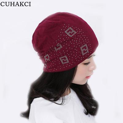 China CUHAKCI JOINT women fashion beanies windproof characters Beanie Diamond Pattern Warm Female Bonnet for sale