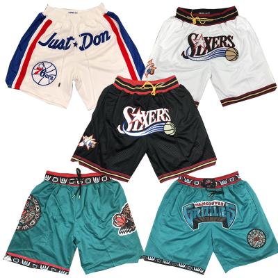 China Wholesale Antibacterial Mens Gift Pocket Philadelphia Basketball Shorts Hip Hop Embroidery Mesh Sports Wear 76er Just for sale