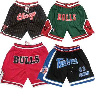 China Just Wholesale Antibacterial Men's Don Pocket Chicago Basketball Shorts Hip Hop Bull Embroidery Mesh Sports Wear for sale