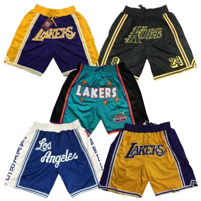 China Just Wholesale Antibacterial Men's Don Pocket Los Angeles Basketball Shorts Hip Hop Embroidery Mesh Sports Wear Laker for sale