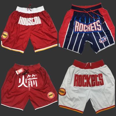 China Wholesale Men's Antibacterial Gift Pocket Hip Hop Sports Wear Houston Rocket Basketball Shorts Embroidery Mesh Sports Wear for sale