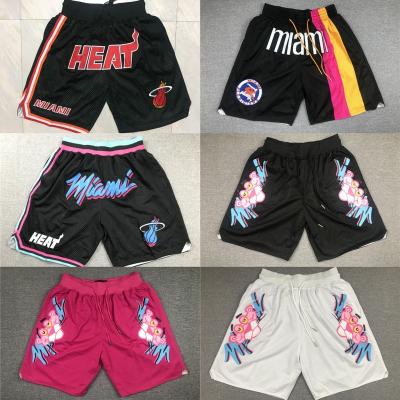 China Just Wholesale Antibacterial Men's Don Pocket Miami Basketball Shorts Hip Hop Embroidery Mesh Sports Wear Heats for sale