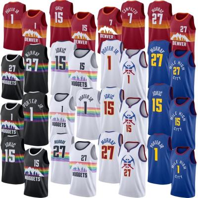 China Best Quality Antibacterial 27 Jamal Murray Stitched Basketball Jersey Denver Cheap Nuggets Nikola Jokic #15 Embroidered Tank Top for sale