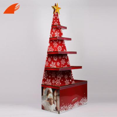 China Upgrade Illustration Two Sides Pop Up Cardboard Christmas Chocolate Display Rack Shelf Food Pallet Display for sale