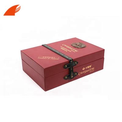 China New Design Two Bottles Recyclable Custom Luxury MDF Wine Box With Loop And Handle Leather / Metal Logo For Red Wine Packaging Wholesale for sale