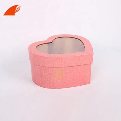 China Fancy Low Price Recyclable Custom Color Pink Heart Shaped Paper Boxes With PVC Window For Snack/Gift/Flower Packing Wholesale for sale