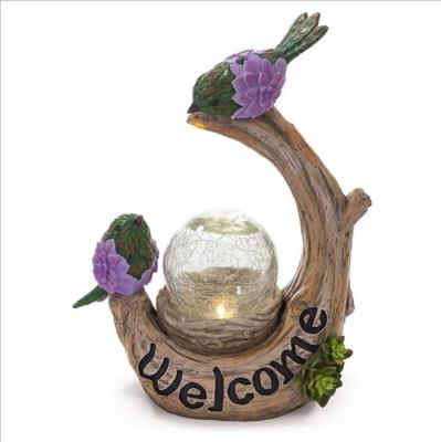 China Resin Home Decorative Outdoor Dry Garden Decorative Bird Solar Light Broken Glass Ball for sale