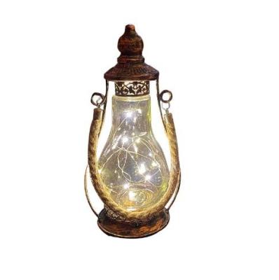 China Garden Kerosene Lamp Lantern Handheld Solar Led Wrought Iron Crafts Decorative Ornaments Christmas Ramadan for sale