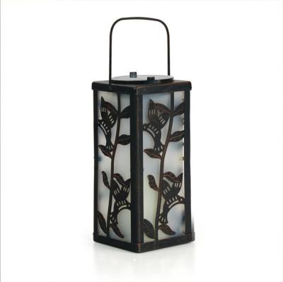 China Retro Wrought Iron Solar Cavity Light Yard Metal Garden Lantern Decorative Landscape Wall Light for sale