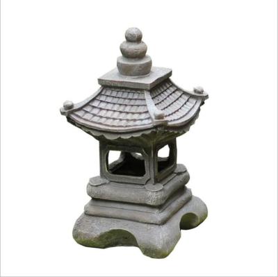 China Resin Home Decorative Outdoor Garden Lantern Shape Gray Palaces Lantern Pavilion Palaces Solar Decoration Light for sale