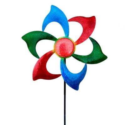 China Steel Material Garden Wind Spinner Lights Garden Stakes Solar Metal Flower Wall Decor Metal Stake Garden for sale