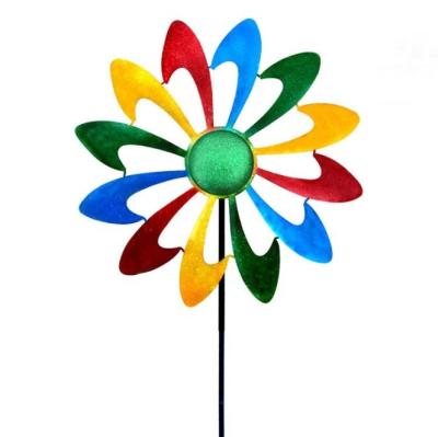 China Decorative Garden Wind Spinner Garden Stake Sculpture Windmill Metal Flower Stakes Steel Stakes for sale