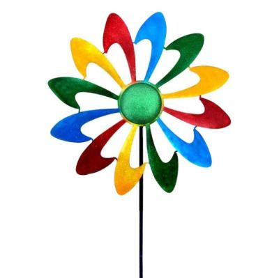 China Garden Wind Spinner Sculpture Windmill Solar Decorative Lights Garden Stakes Metal Flower Pathway Light for sale