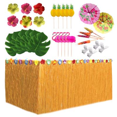 China Skirt Hawaiian Turtle Table Color Hawaii Straw Leaf Hibiscus Table Back Decoration Props Dessert Table Fruit Toothpick Combination Set for sale