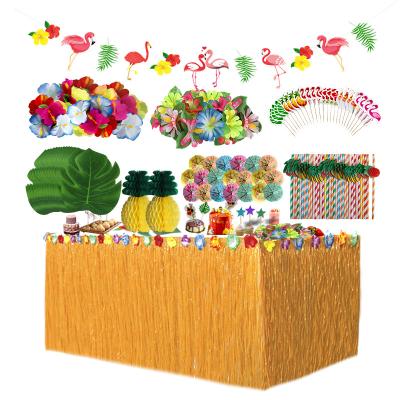 China Simulation Hawaiian Turtle Set Combination Skirt 128PCS PP Table Leaf Back Hibiscus Flower Paper Honeycomb Straw Table Decorations for sale