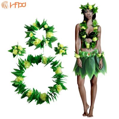 China Hawaiian Kaifeng Silk Party Cloth Leaf Dress Combined With Artificial Hibiscus Flower Dress And Beach Party Holiday Party Dress for sale