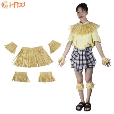 China Decorative costume for stage performance Kaifeng party Hawaiian Lafite grass skirt 5 piece tassel foot set festival stage performance costume for sale