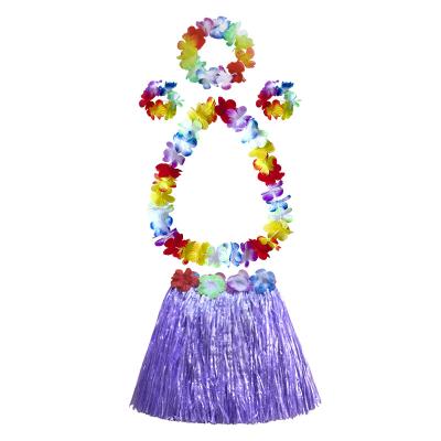 China Classic Hawaiian stage performance decoration clothing garland four-piece set 30CM single layer grass skirt 5 pieces set children's holiday party decoration clothing for sale