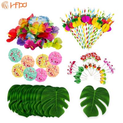 China Hawaii Setting Props KFPD Tropical Hawaiian Jungle Party Decorative Banquet Supplies Tropical Palm Leaf Hibiscus Cupcake Cocktail Paper Straws for sale