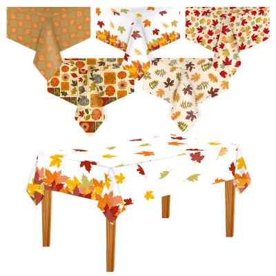 China Thanksgiving Waterproof Plastic Disposable Tablecloth Maple Leaf Decoration Background Wall Yellow Curtain 3PCS for sale