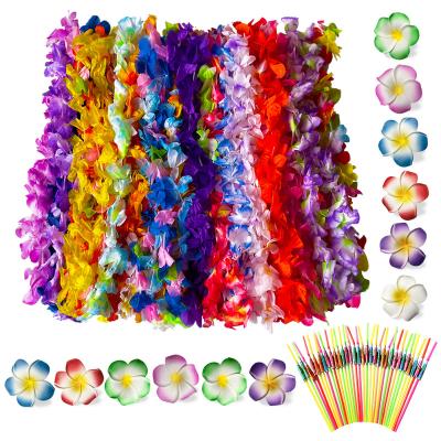 China Celebration Props 36PCS Large Color Hawaiian Hairpin Combination Hairpin Holiday Decorations Set Umbrella Straw Frangipani for sale