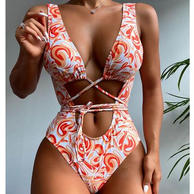 China High Quality Breathable Wrap Strap Dye Tie Printing Swimwear 1pc Swimwear Inventory One Piece Swimsuit In China for sale