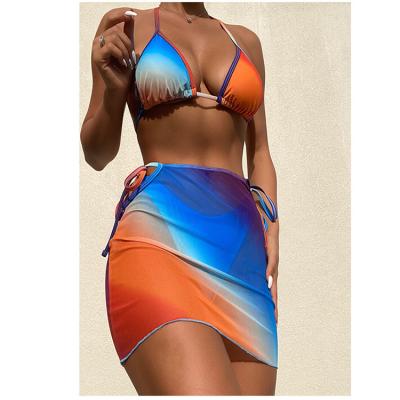 China Wholesale Hot Selling Anti-UV Swimsuit Fashion Bandage Bikini 3pcs Tie Dye Swimwear Bikini With Fronts for sale