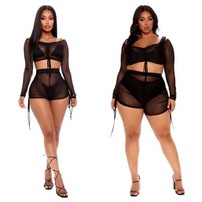 China Fashion Breathable Sexy Hot Mesh Set Two Piece Set Bikini Cover Up for sale