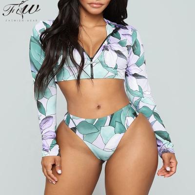 China Bikini 2018 Latest Women Breathable Zipper High Waist Swimsuit Custom Plus Size Long Sleeve Swimwear Bikini for sale