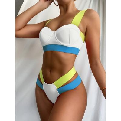 China Breathable Underwire Swimsuit Contrast Package Bandage Bikini Popular Women's Tough Swimwear Fitness Swimwear for sale