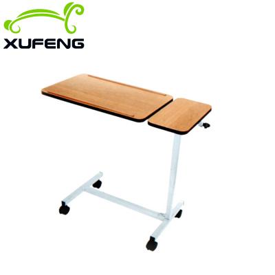 China Modern Wood Panel Foldable Hospital Food Adjustable Over Bed Table for sale