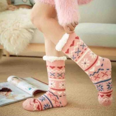 China QUICK DRY no moq custom best selling softness embroider warm sleep winter plush knit cozy soft home cashmere fluffy socks for women for sale