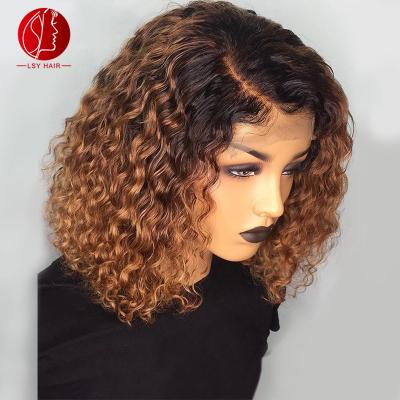 China Lsy Ombre Water Wave 150 Color 1B30 1B99J Short Wig Water Wave Curly Hair 150 Density Lace Front Wigs Curly Hair Bob Wigs for sale