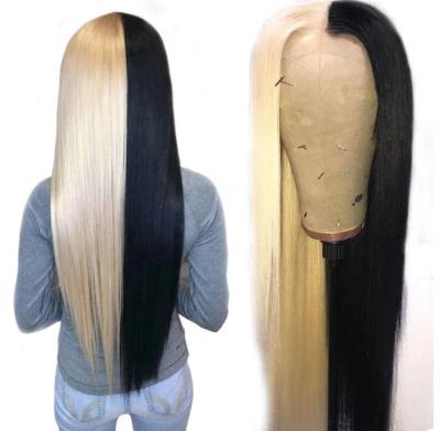 China New Front Lace Wig Baby Hair 150% Density Hand Made Black Lace Front Wig For Women Silky Straight 613 Blonde Half Half Hair Silky Straight Wave Design for sale