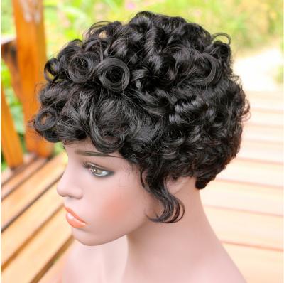 China Cheap Short Short Curly Hair Wigs For Females , Non Lace Color 100% Natural Black Curly Brazilian Hair Wigs for sale