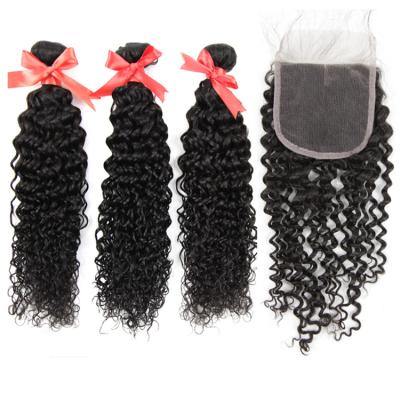 China Curly Bohemian Bohemian Bundles With 4*4 Lace Closure Brazilian Hair Weave Bundles Remy Human Hair 3 Bundles 8-28 Inch Natural Black for sale