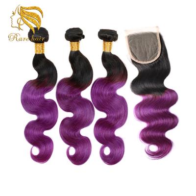 China 3 Bundles Rare Brazilian Body Wave Purple Ombre Color Hair Bundles, Colored Weave Hairstyles for sale